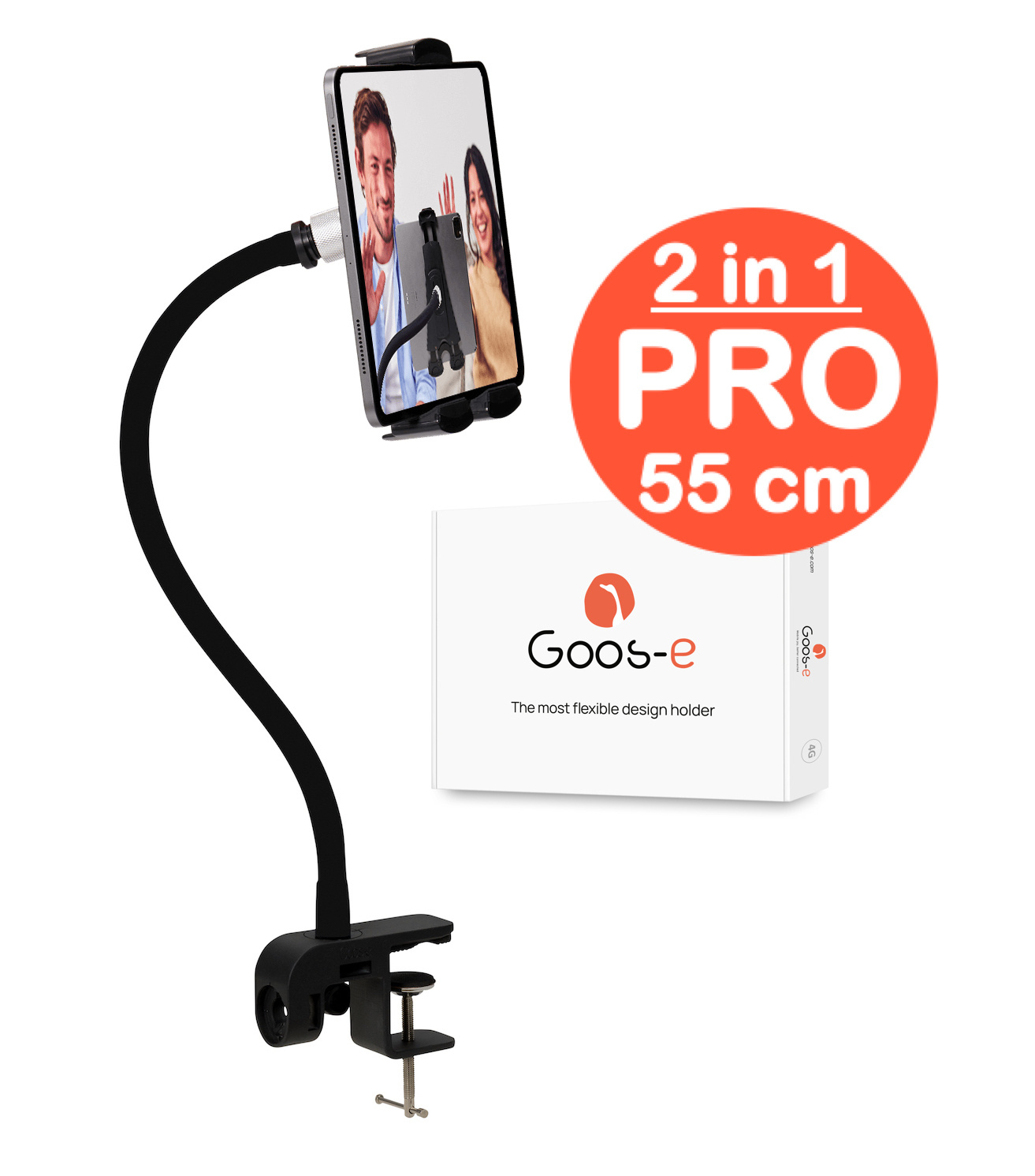 GOOS-E Tablet houder + Telefoonhouder PRO (2 in 1) met 55 cm hals