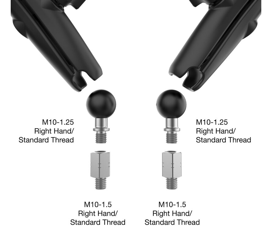 Tough-Mirror™-set met M10-1.25 Bases + M10-1.5 Adapters - Long Arm