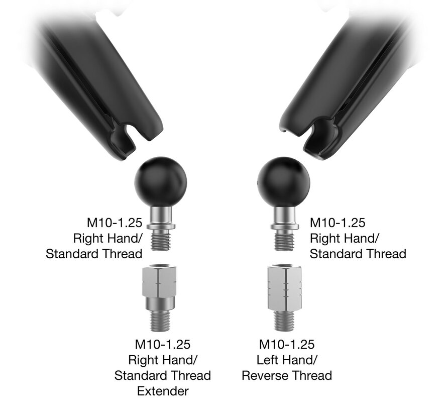 Tough-Mirror™-set met M10-1.25 Bases + Reverse Adapter - Long Arm