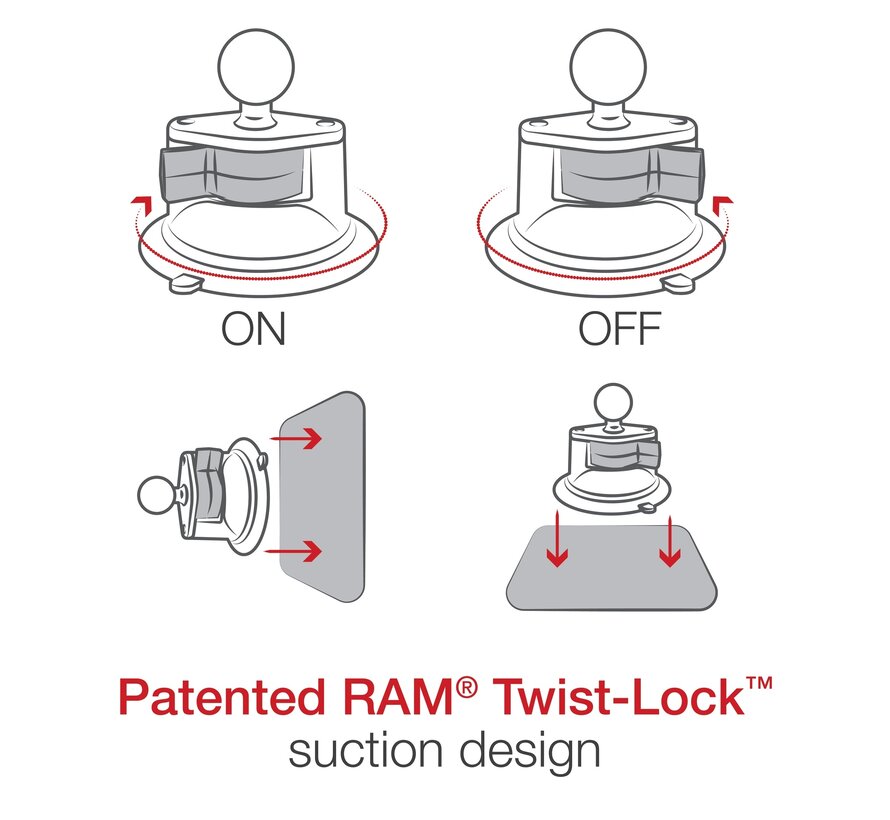 Suction Cup Twist Lock Base 1" Ball RAM-B-224-1U