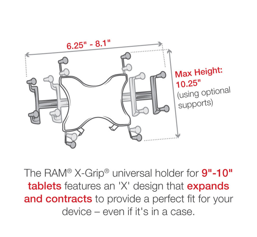 X-Grip® Dashboard Montage met Steunplaat voor 9 "-10" Tablets