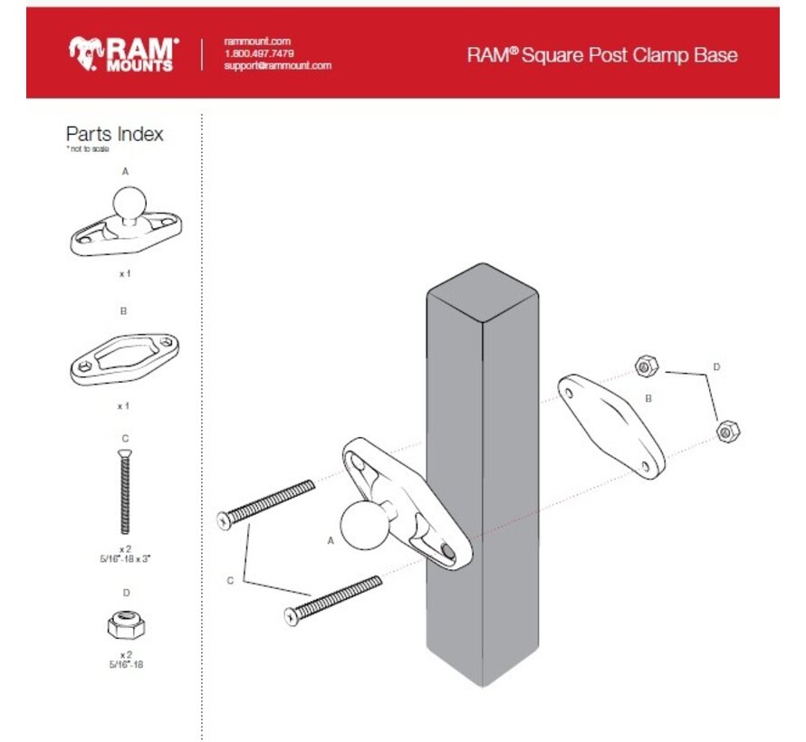 Vierkante Paal Klem Basis voor Palen 1.75" - 4" Breed - C Maat