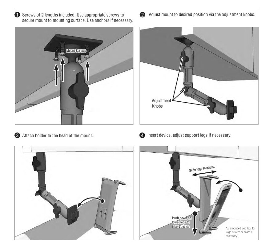 Slim-grip heavy-duty multi-angle smartphone en kleine tablets schroefvaste mount