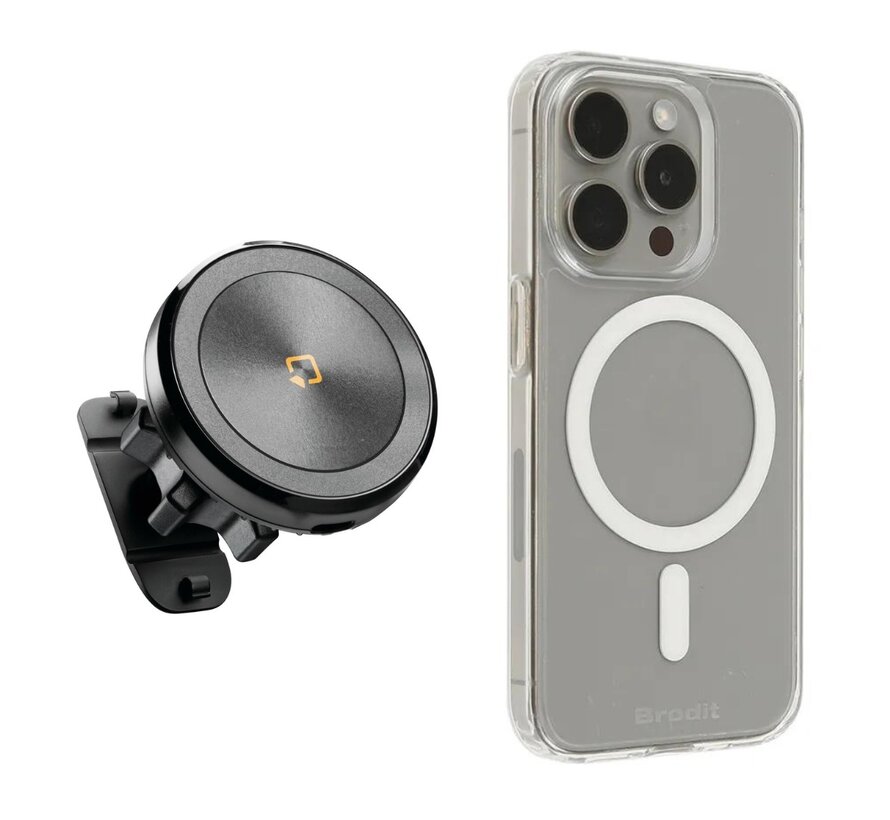 zelfklevende houder met draadloos opladen (magsafe) + Brodit iPhone hoes MagSafe