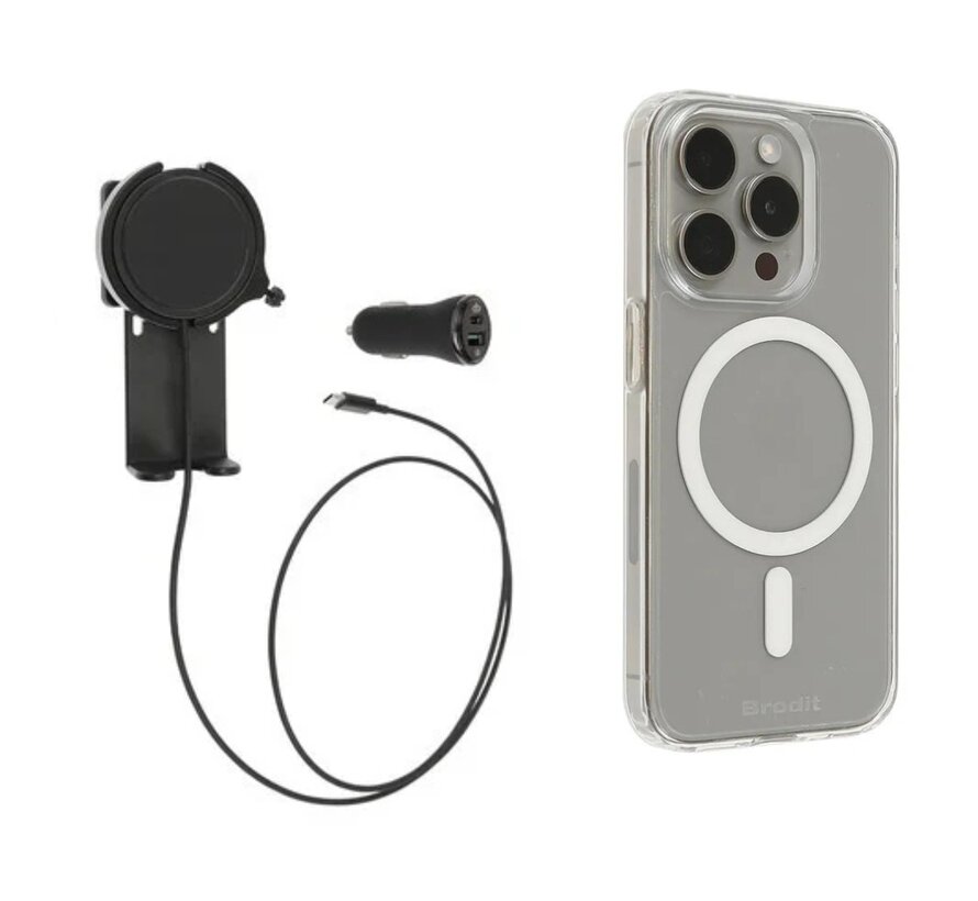 houder met draadloos opladen (magsafe) + Brodit iPhone hoes MagSafe