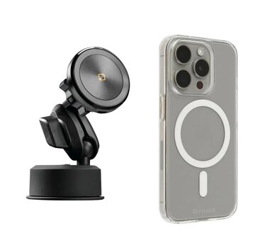 Lampa zuignap met magnetisch telefoonhouder draadloos opladen (magsafe) + Brodit iPhone hoes MagSafe