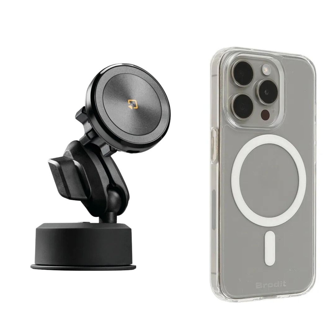 Lampa zuignap met magnetisch telefoonhouder draadloos opladen (magsafe) + Brodit iPhone hoes MagSafe