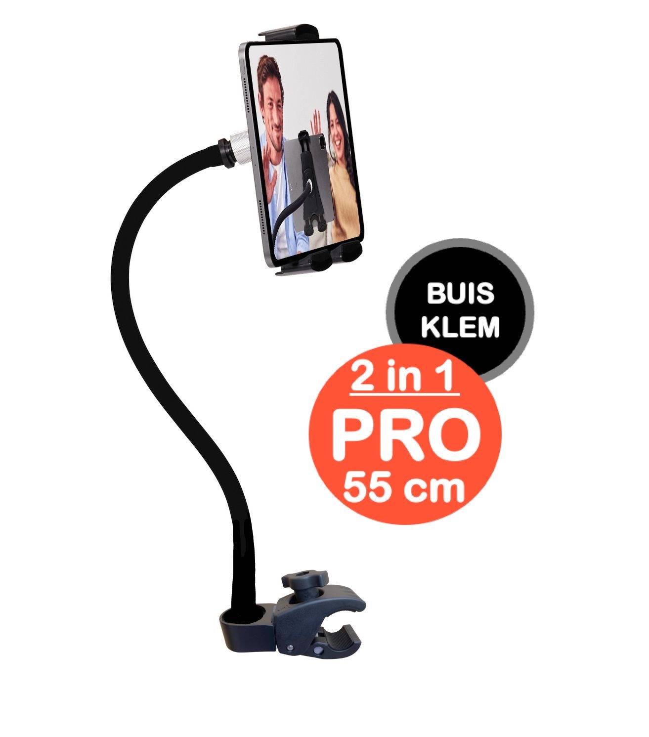 GOOS-E Tablet houder & Telefoonhouder PRO - buis pijpklem - hals 35 of 55 cm