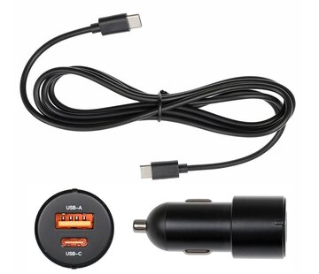 Brodit Lader 12/24V Brodit Dual usbA + usbC 2.4A QC 3.0 1.5m zwart