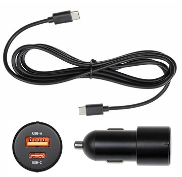Brodit Lader 12/24V Brodit Dual usbA + usbC 2.4A QC 3.0 1.5m zwart