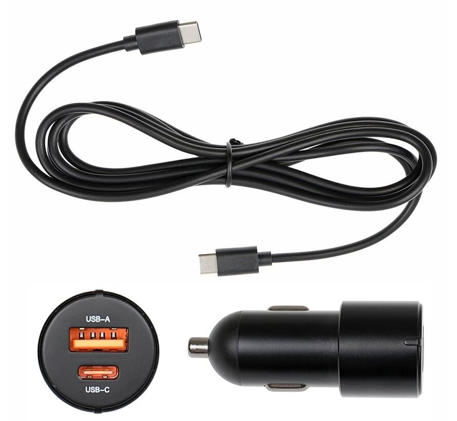 Lader 12/24V Brodit Dual usbA + usbC 2.4A QC 3.0 1.5m zwart
