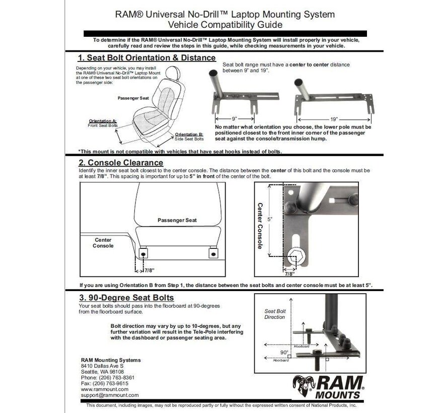 Universal No-Drill™ Laptop Mount RAM-VB-196-SW1-FL (rechte klemmen)