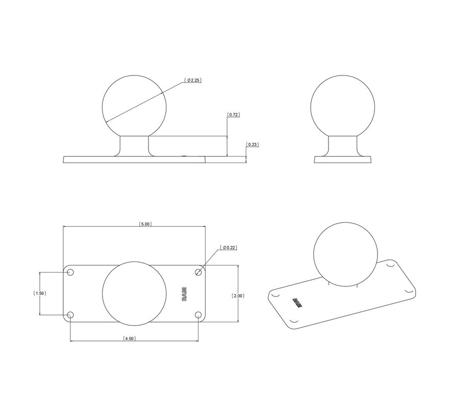 Bal Basis met 1,5 "x 4,5" 4-gatspatroon - C Maat