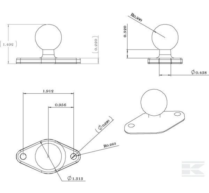 B-Kogel (25 mm) Diamond Base Aluminium - RAM-B-238U