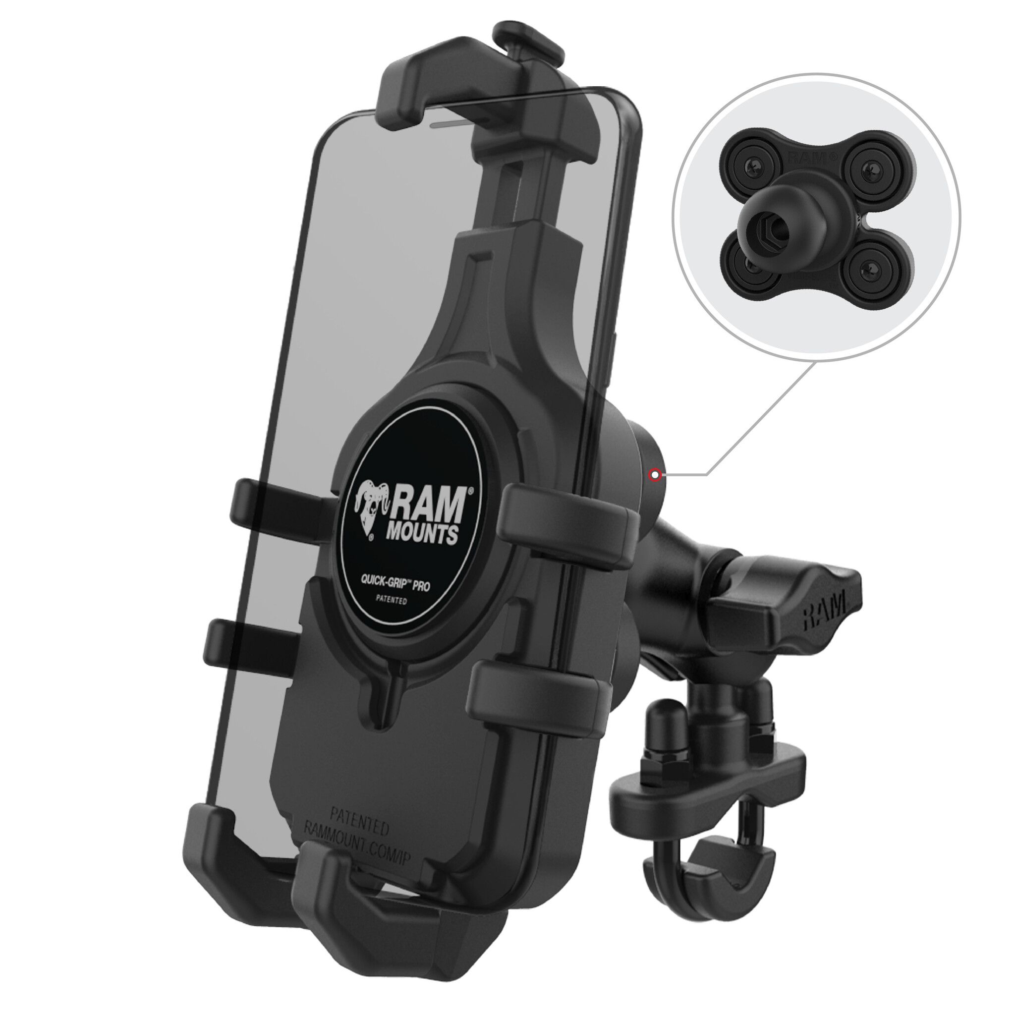 RAM Mount Quick-Grip™ Pro Telefoonbevestiging met Trillingsdemping + U-Bout Basis