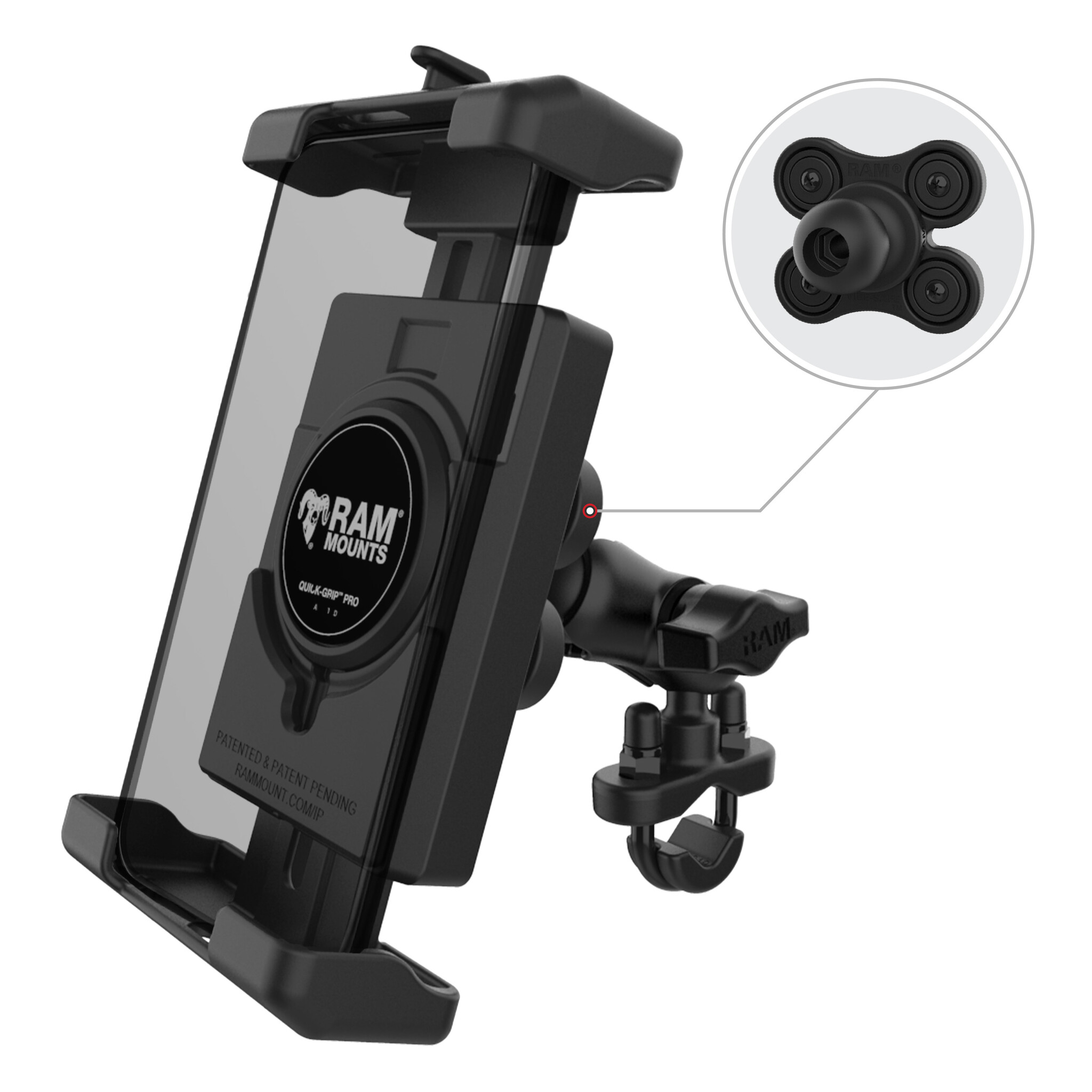 RAM Mount Quick-Grip™ Pro XL Trillingdempende Telefoonbevestiging met U-bout basis