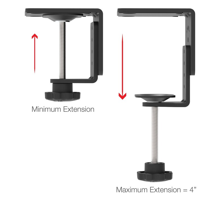 Robuuste C-klemvoet voor kogelvoeten en voetstukbevestigingen
