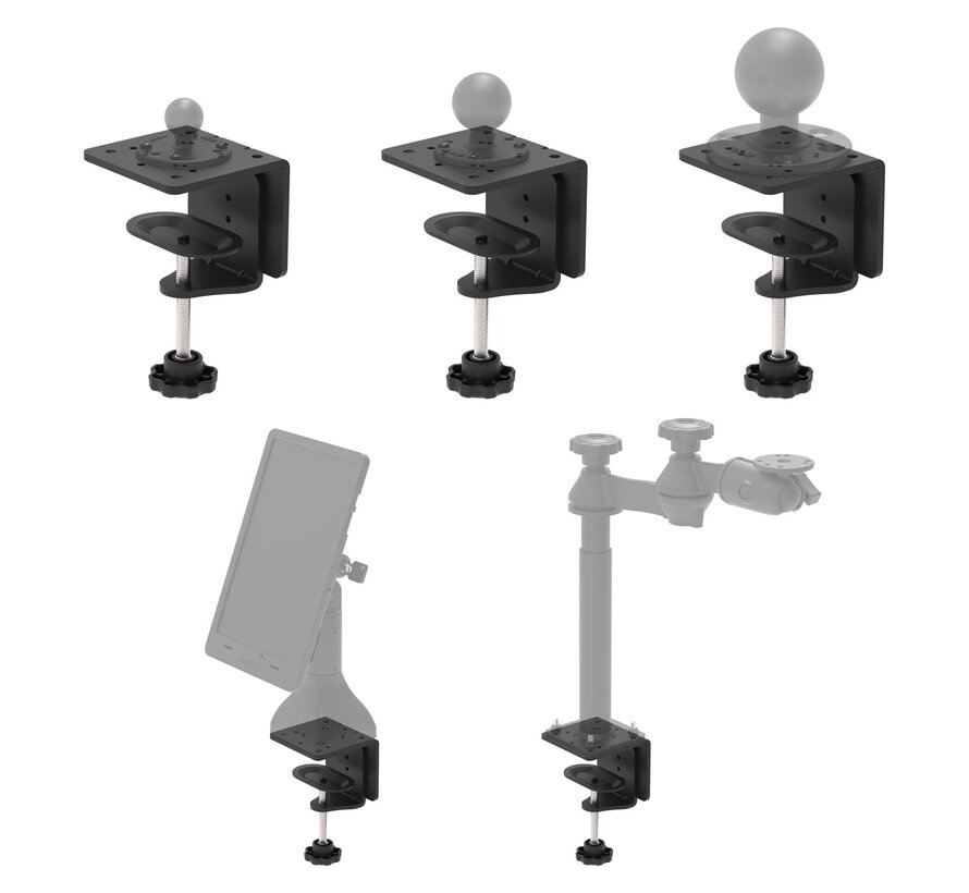 Robuuste C-klemvoet voor kogelvoeten en voetstukbevestigingen