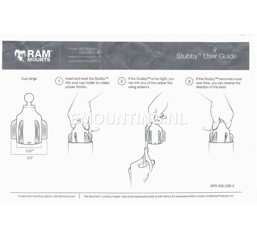 Stubby™ Cup Holder base met klemhouderset RAP-B-299-4-238U