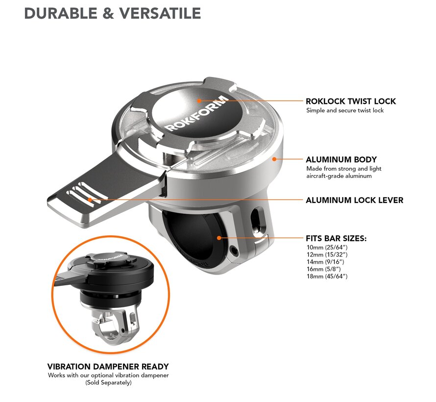 dunne stangbevestiging, scooter spiegelstang mount - Polished