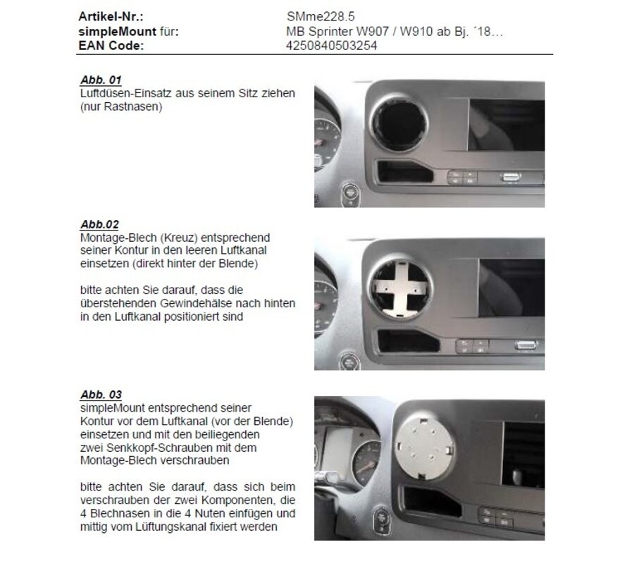 simpleMount voor Mercedes Sprinter  bj 06/2018-
