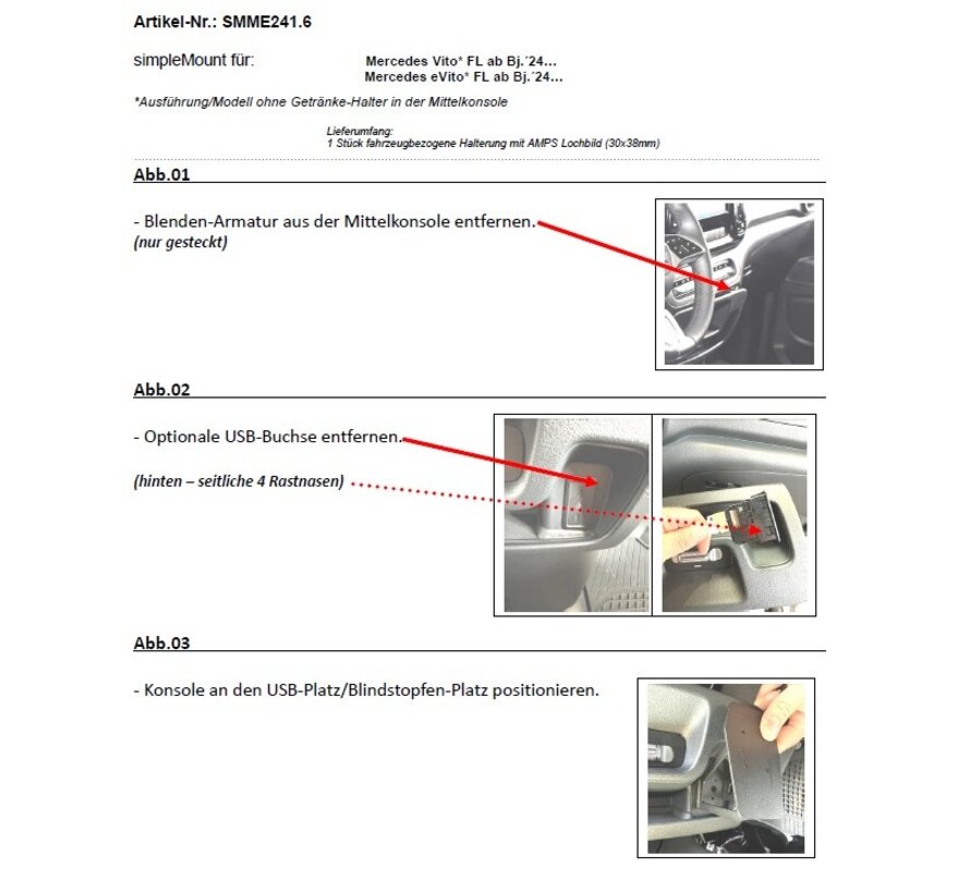 simpleMount voor Mercedes Vito FL W447 vanaf Bj.´24
