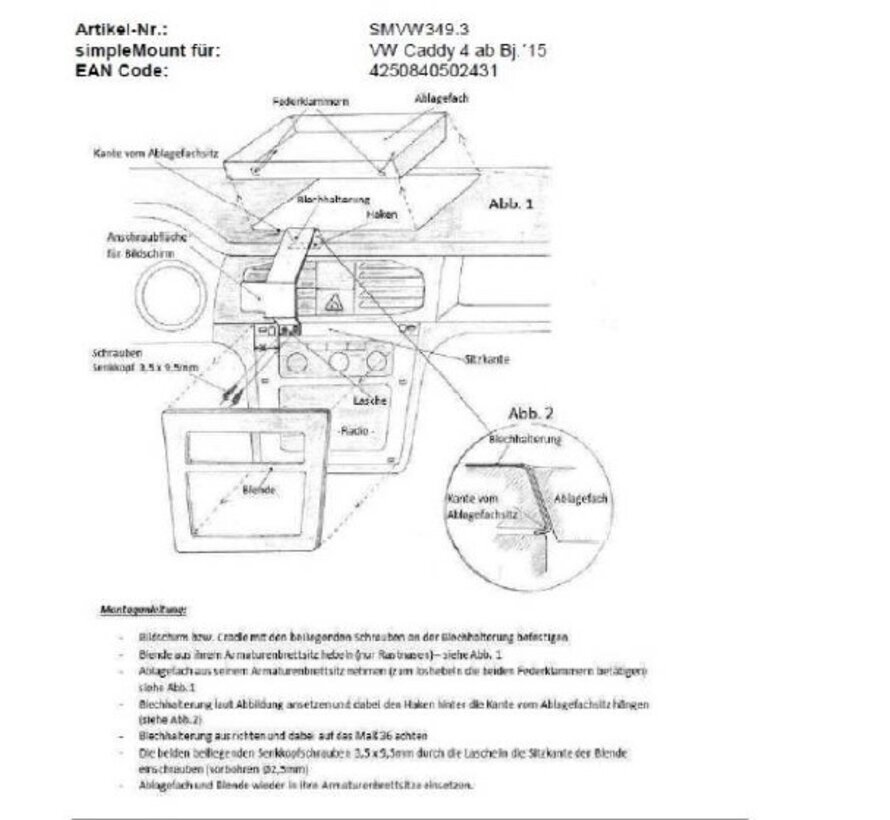 simpleMount voor VW Caddy 4 Bj.´15-´20