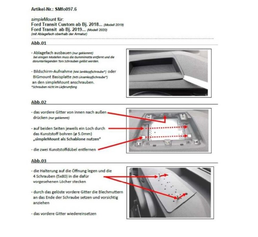 simpleMount voor Ford Transit Custom Bj 19-24