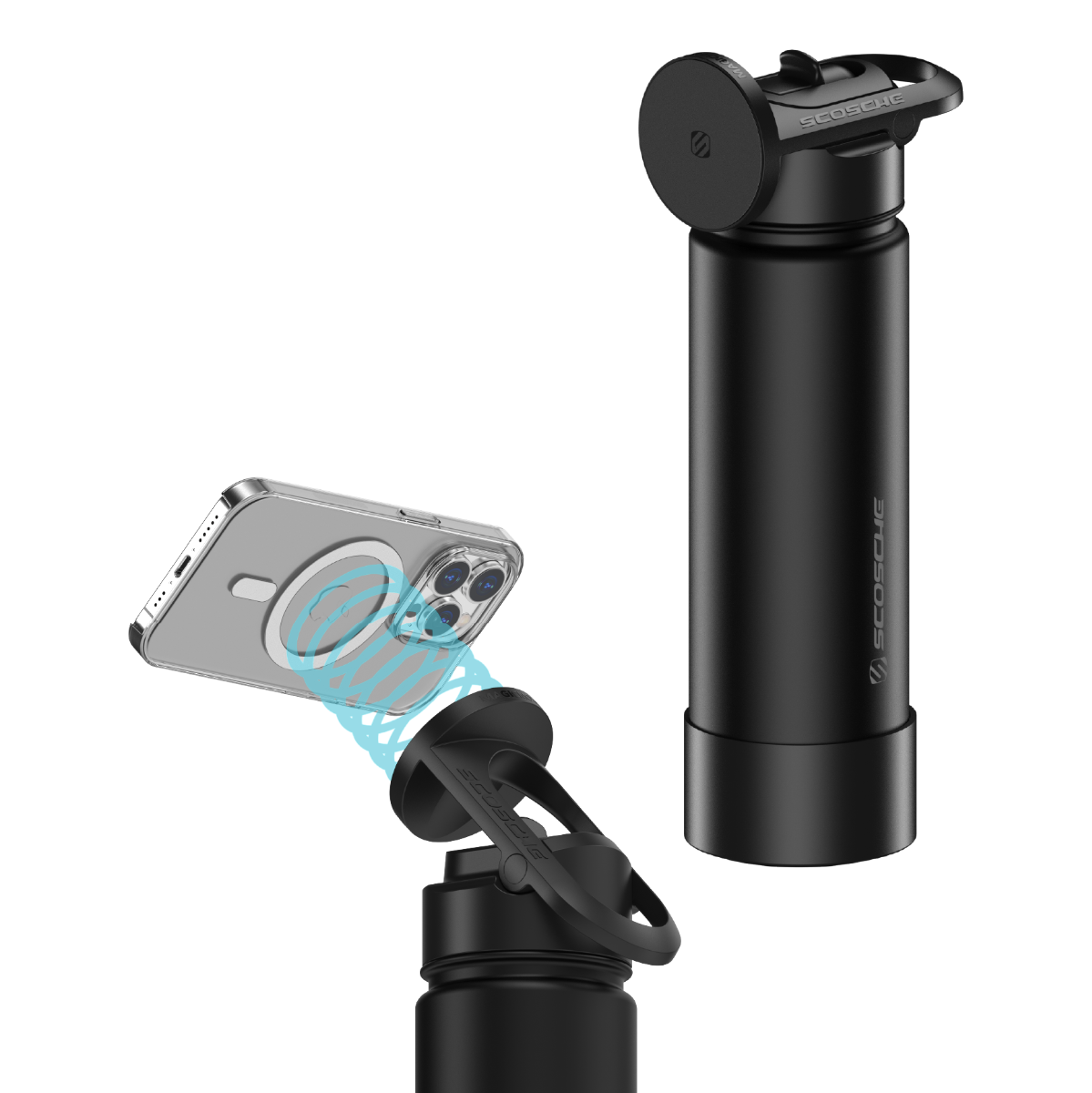 Scosche MagicMount™ geïsoleerde waterfles met ingebouwde MagSafe-compatibele telefoonhouder