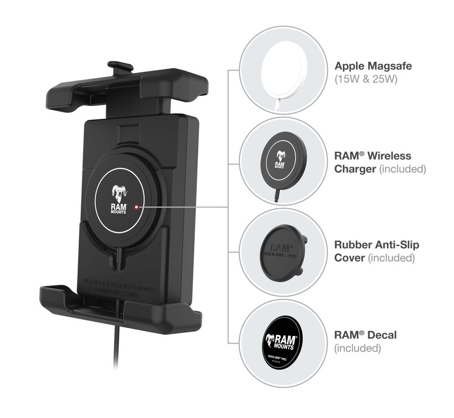 Quick-Grip™ Pro XL Telefoonhouder met Qi2 15W Draadloze Oplader
