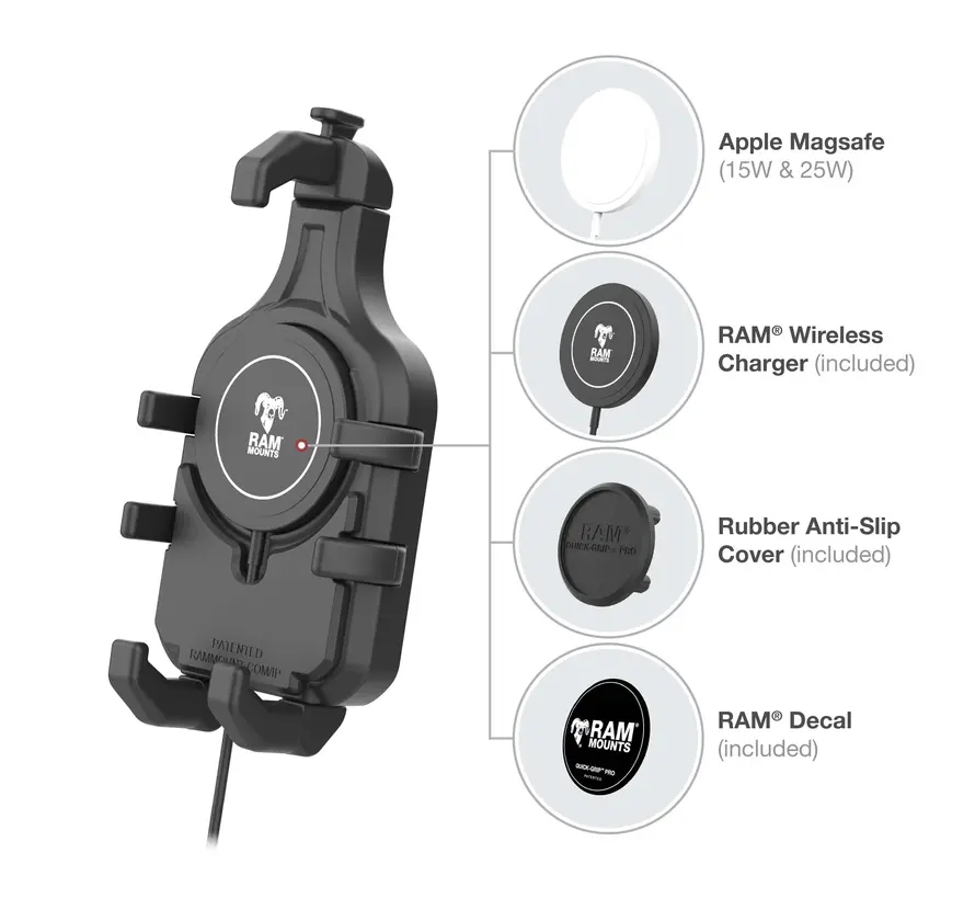 Quick-Grip™ Pro Qi2 15W Waterdichte Motor Telefoonhouder met U-Beugel en Trillingsdemper