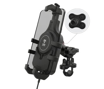 RAM Mount Quick-Grip™ Pro Qi2 15W Waterdichte Motor Telefoonhouder met U-Beugel en Trillingsdemper