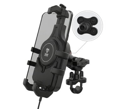RAM Mount Quick-Grip™ Pro Qi2 15W Waterdichte Motor Telefoonhouder met U-Beugel en Trillingsdemper