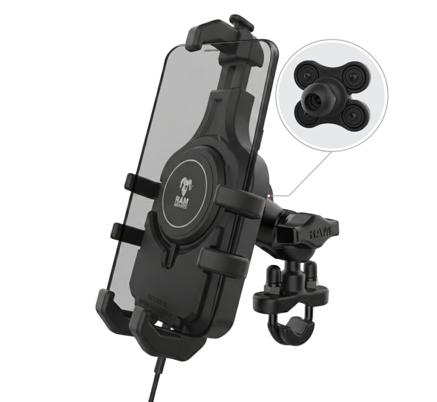 Quick-Grip™ Pro Qi2 15W Waterdichte Motor Telefoonhouder met U-Beugel en Trillingsdemper