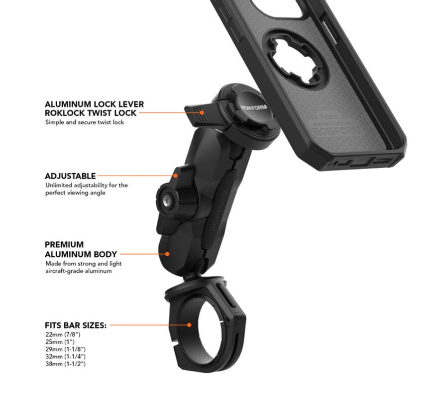 Pro Ball motorfiets stuur telefoonhouder + Rokform motor draadloze oplader met trillingsdemper