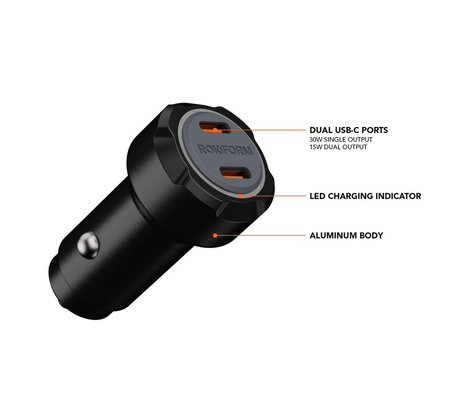 30W dubbele USB-C 12V autolader