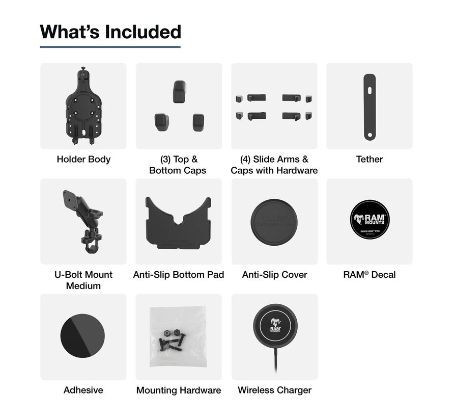 Quick-Grip™ Pro Qi2 15W Waterdichte Motor Telefoonhouder met U-Beugel