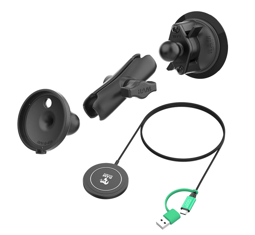 Twist-Lock™ zuignapmontage met Qi2 15W Draadloze oplader