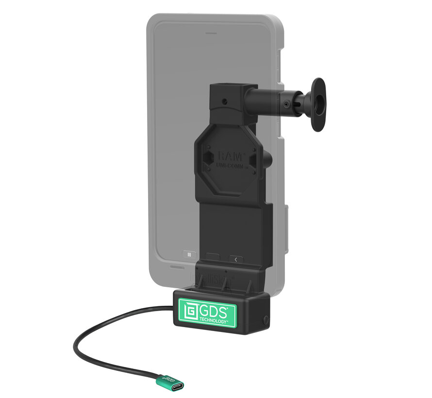 GDS® Uni-Conn™ Dock met voedingaansluiting en ontgrendelingsknop