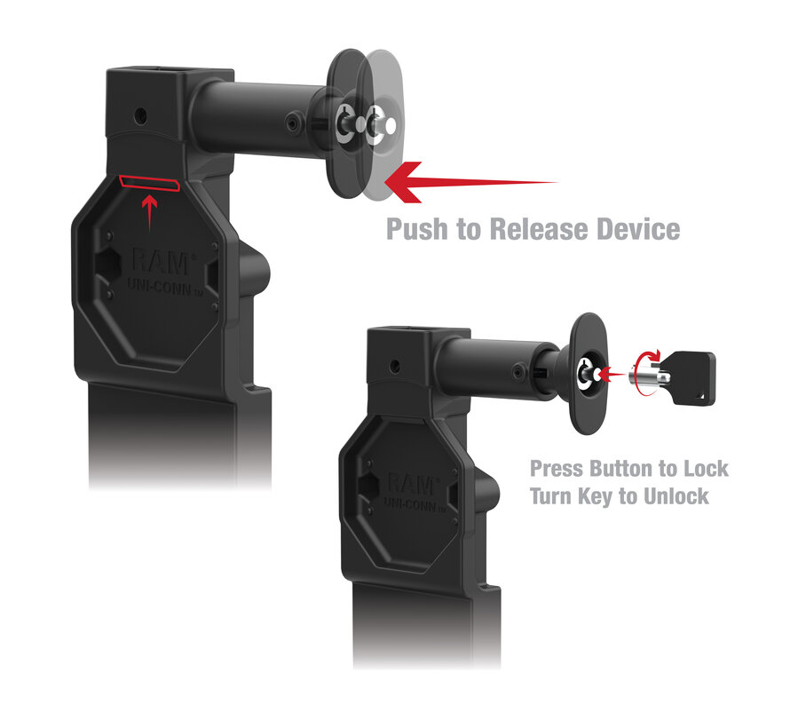 GDS® Uni-Conn™ Dock met voedingaansluiting en ontgrendelingsknop