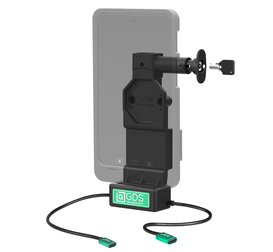 GDS® Uni-Conn™ Dock met voedingaansluiting en ontgrendelingsknop