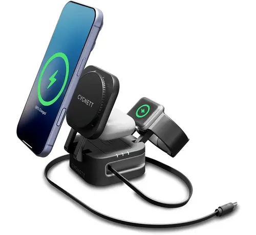 Cygnett MagStand 3-in-1 Draadloze Oplader - Opvouwbaar