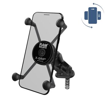RAM Mount Draaibare X-Grip telefoonhouder met bevestiging voor de balhoofdbuis