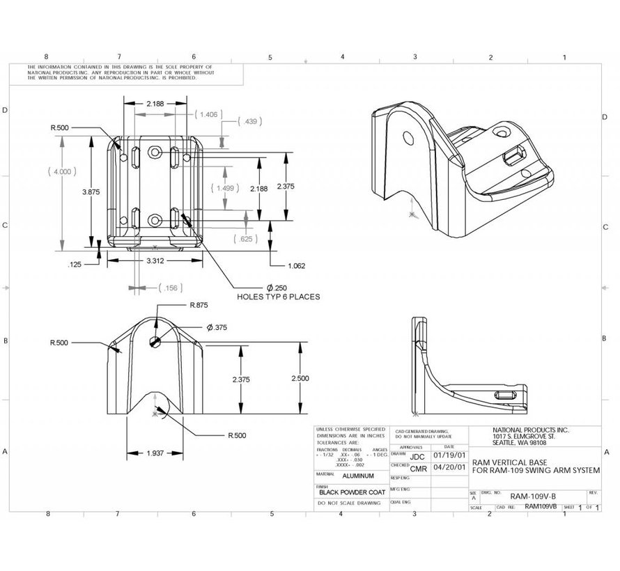 Vertical Swing Arm Mounting Bracket