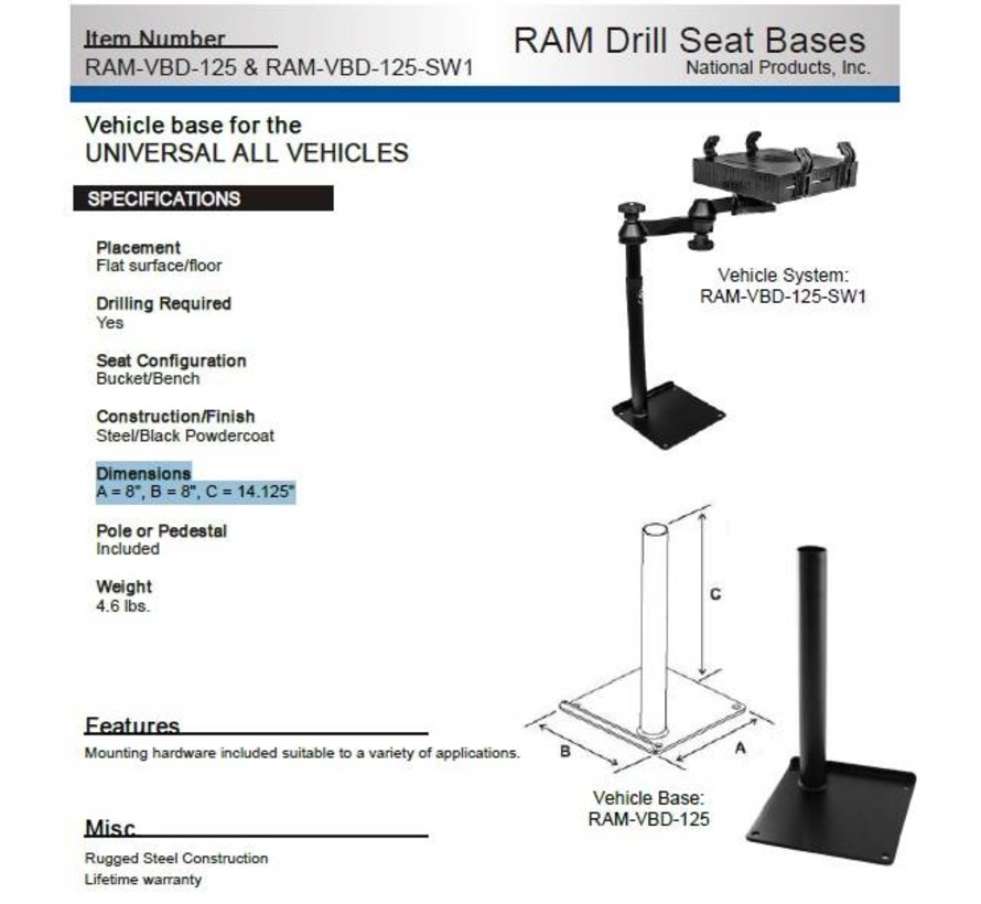 Universal Drill-Down Laptop Mount Base RAM-VBD-125