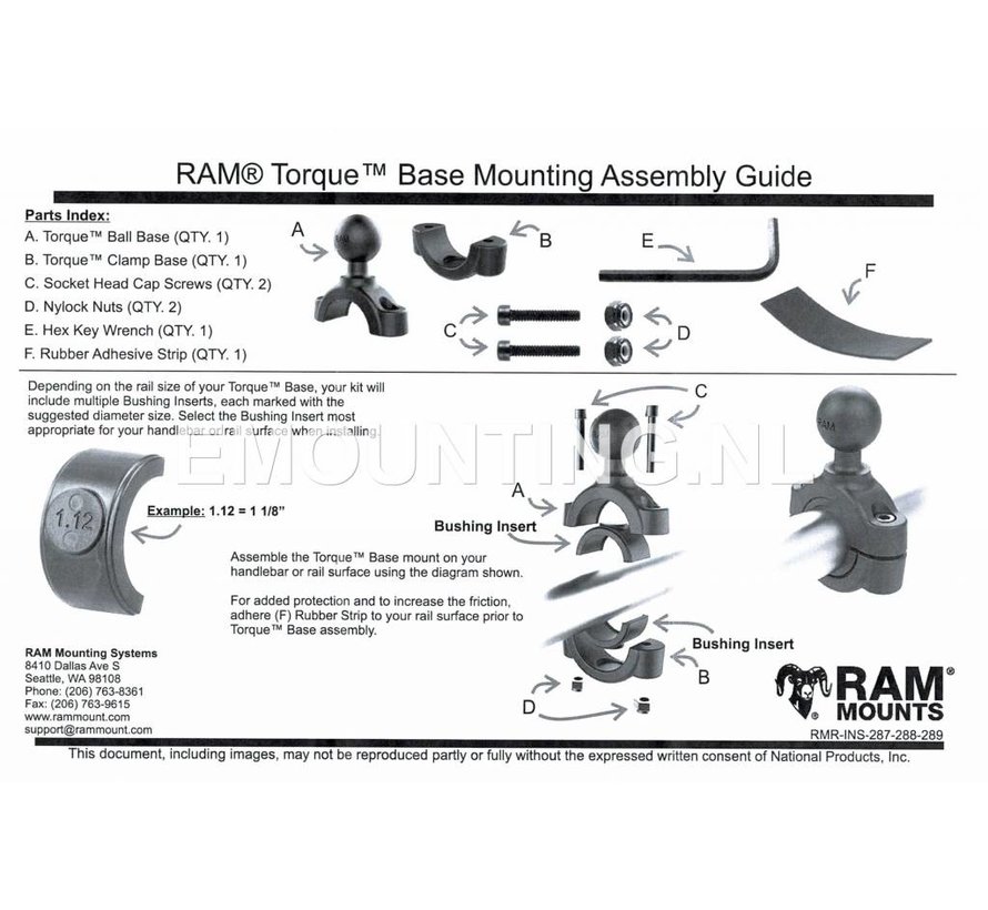 Torque™ 3/4" - 1" Diameter Handlebar/Rail Base with 1.5" Ball