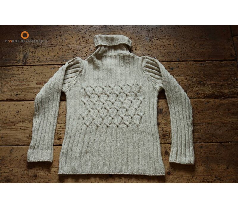 FSG11A Oatmeal Cabled & Ribbed polo neck sweater 02