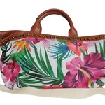 Weiß-Braune Damen Handtasche mit Blumenmuster und Nieten