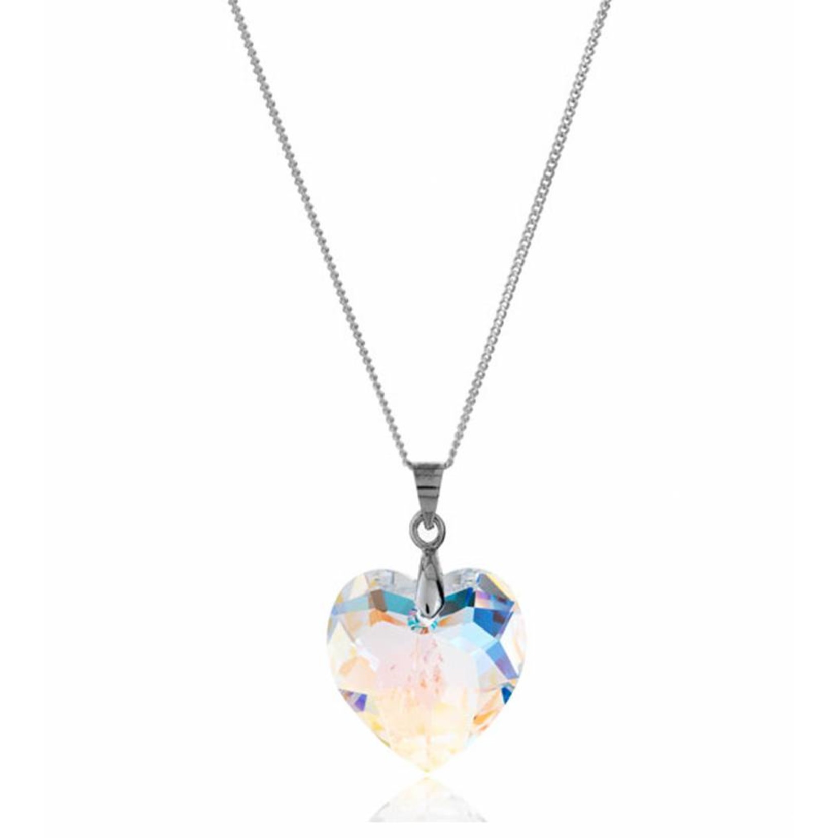 Diamond Style Halskette Damen - Sterling Silber 925 - Aurore Boreale Kristall - Swarovski Element - Stein als Herz - Feingliedrig Karabinerverschluss