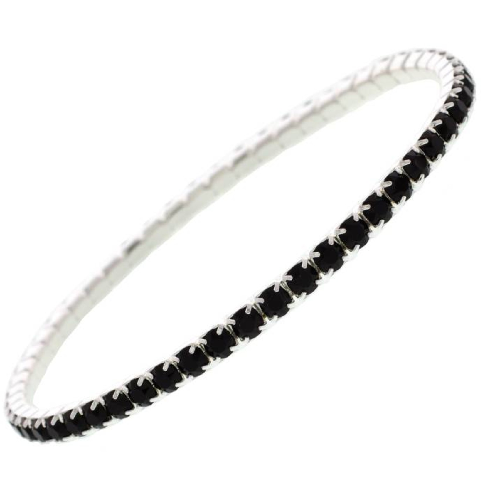 Diamond Style Armband Damen 52 Steine - Versilbert - Jet Black Kristall - Swarovski Element - Gummizug